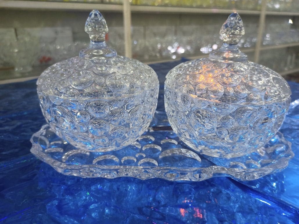 2 Piece Candy Jar Set with Lids and Diamond Tray