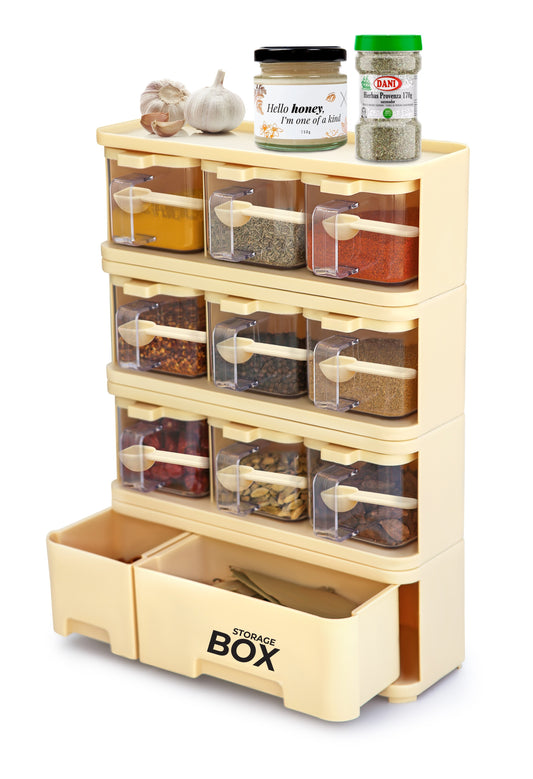 Spice Rack With Spice Jars & Spoons 9 X 1