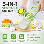 5-in-1 vegetable slicer cutter with interchangeable stainless steel blades for kitchen meal prep