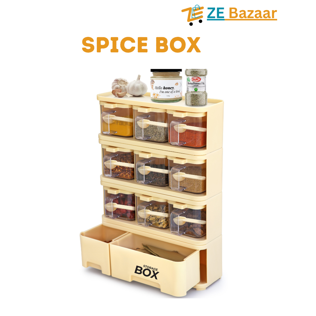 Spice Rack With Spice Jars & Spoons 9 X 1