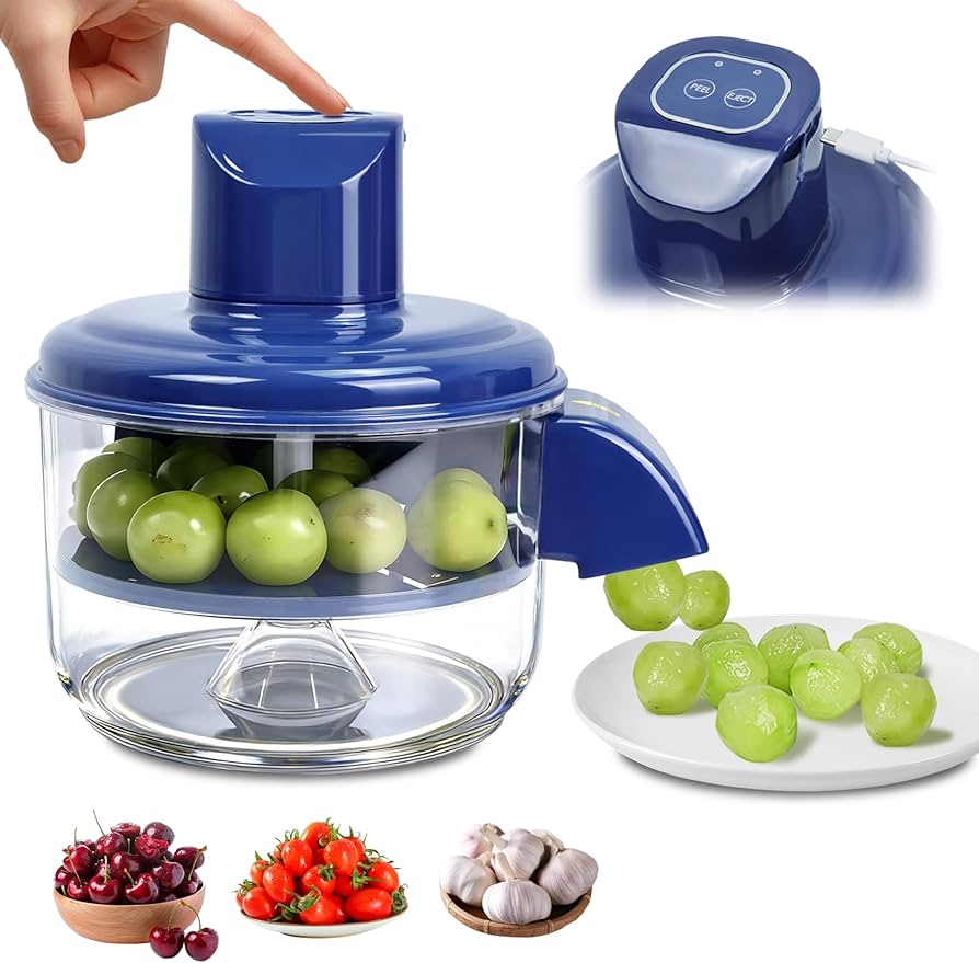 Electric Garlic and Fruit Peeler – 50W Automatic Small Fruit Skin Remover for Grapes, Cherry Tomatoes, Plums, Peaches with Stainless Steel Blade