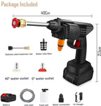 Complete package of Zebazaar pressure gun with 5 nozzles including solar panel safe nozzle and long hose on garden background