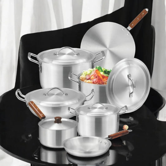 Haier Silver Steel Cookware Set – 16 Pcs