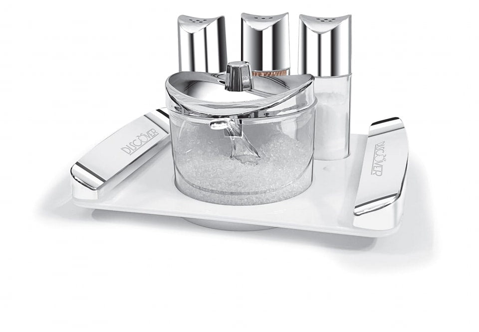 4 Piece Sugar Salt Pepper Shaker Set with Tray - Durable Unbreakable Kitchen Seasoning Set
