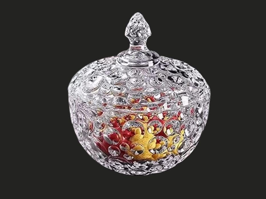 2 Piece Candy Jar Set with Lids and Diamond Tray