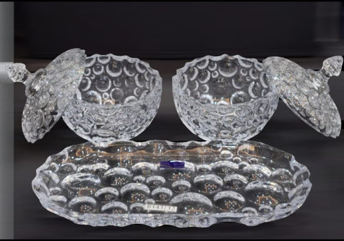 2 Piece Candy Jar Set with Lids and Diamond Tray