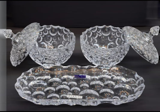 2 Piece Candy Jar Set with Lids and Diamond Tray