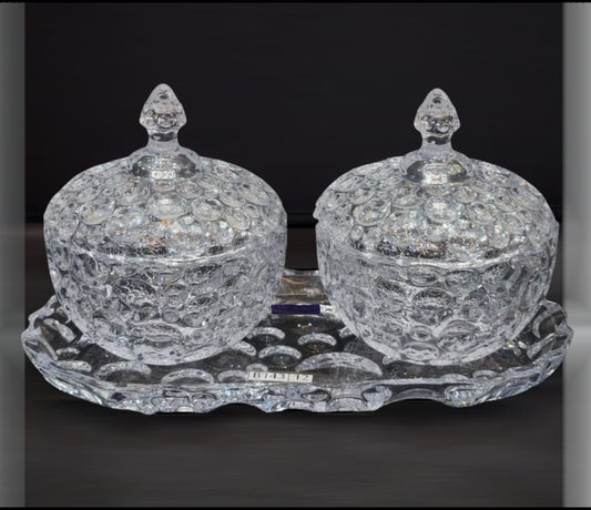 2 Piece Candy Jar Set with Lids and Diamond Tray