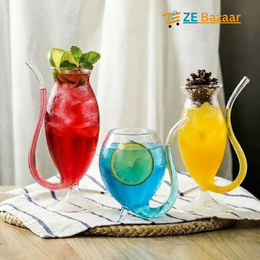 Curved Cocktail Glass with Built-In Straw - Unique Artistic Drinkware