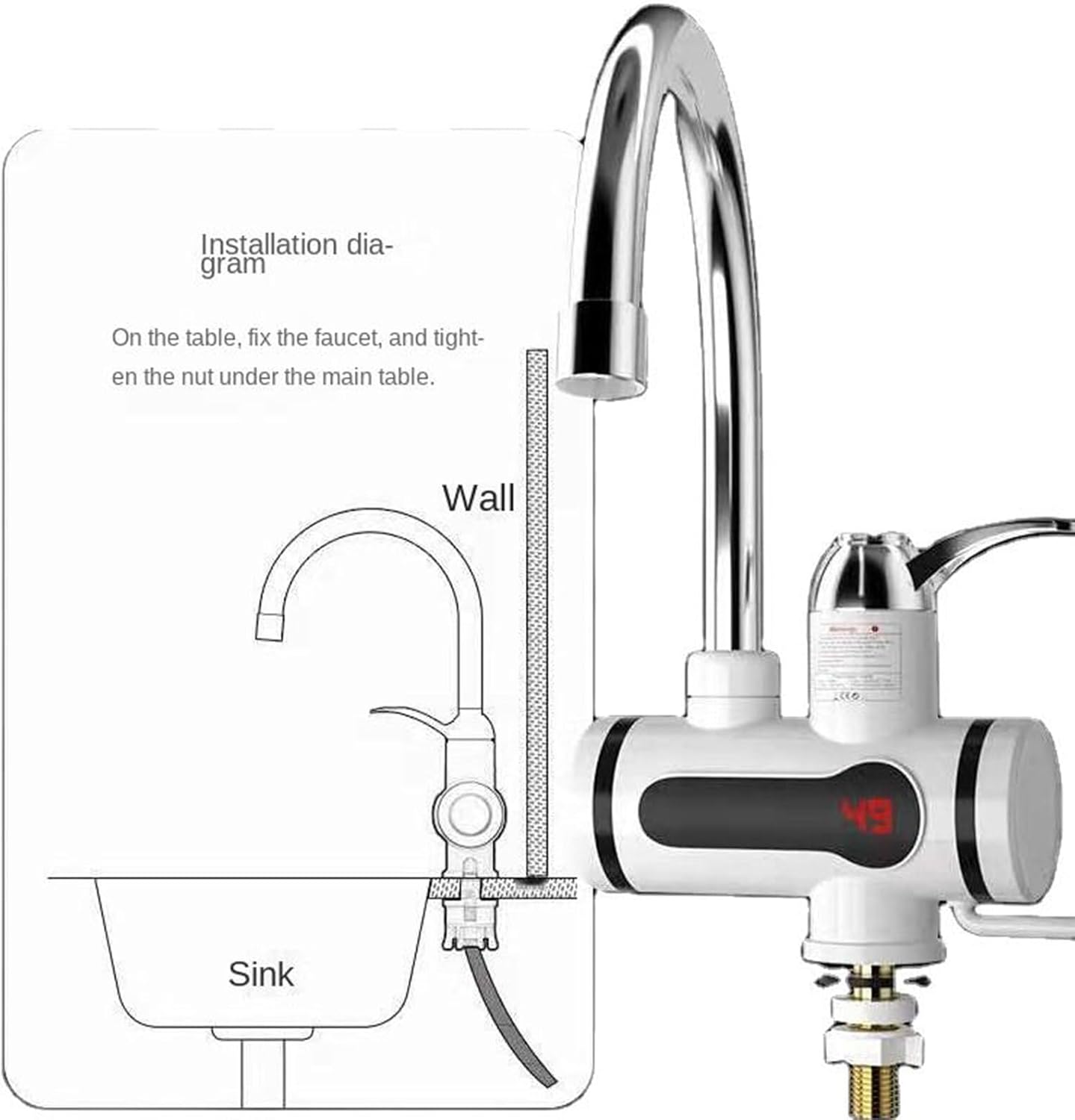 Electric Hot Water Faucet Tap with LED Digital Display - Russian Import