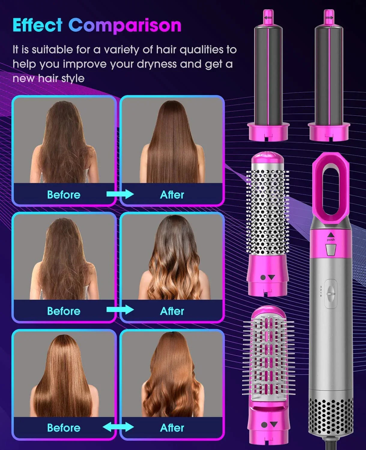 Professional 5-in-1 Hair Styler – Dryer, Curler & Straightener