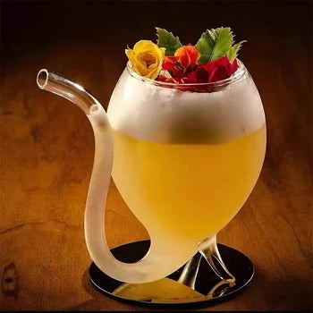Curved Cocktail Glass with Built-In Straw - Unique Artistic Drinkware