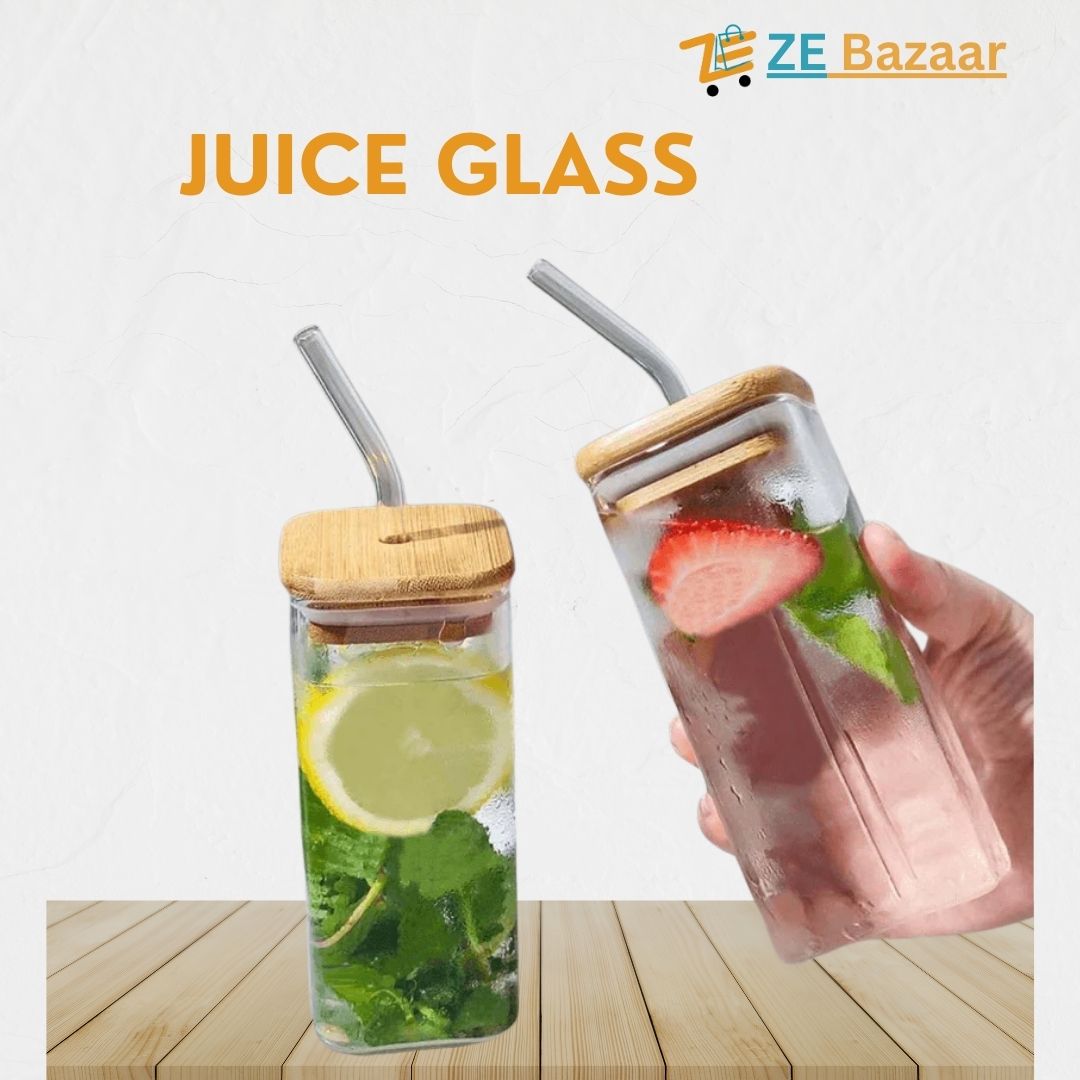 Juicer Glass with Glass Straw and Bamboo Lid