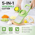 5-in-1 Vegetable Chopper – Stainless Steel Dicer, Slicer, Grater, Shredder & Peeler – Food Grade Kitchen Tool with Interchangeable Blades