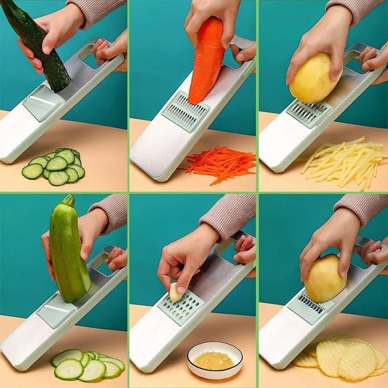 5-in-1 Vegetable Chopper – Stainless Steel Dicer, Slicer, Grater, Shredder & Peeler – Food Grade Kitchen Tool with Interchangeable Blades