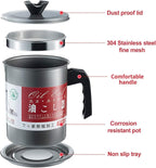 Oil Storage Filter Pot Stainless Steel Strainer with Lid 1.4 L