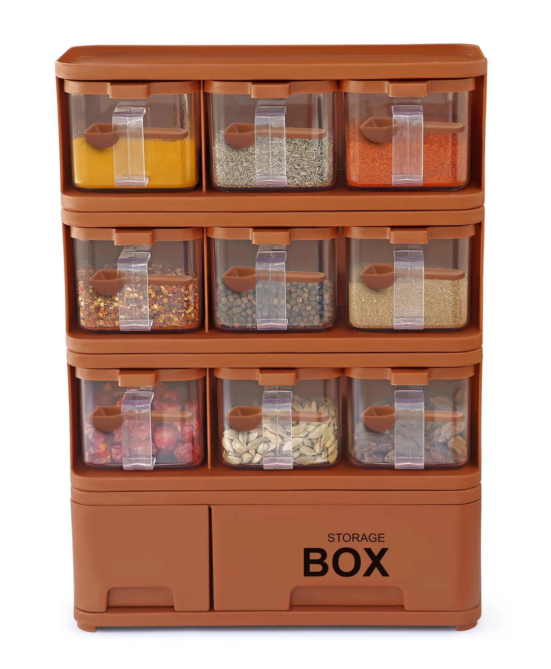 Spice Rack With Spice Jars & Spoons 9 X 1