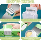 5-in-1 Vegetable Chopper – Stainless Steel Dicer, Slicer, Grater, Shredder & Peeler – Food Grade Kitchen Tool with Interchangeable Blades