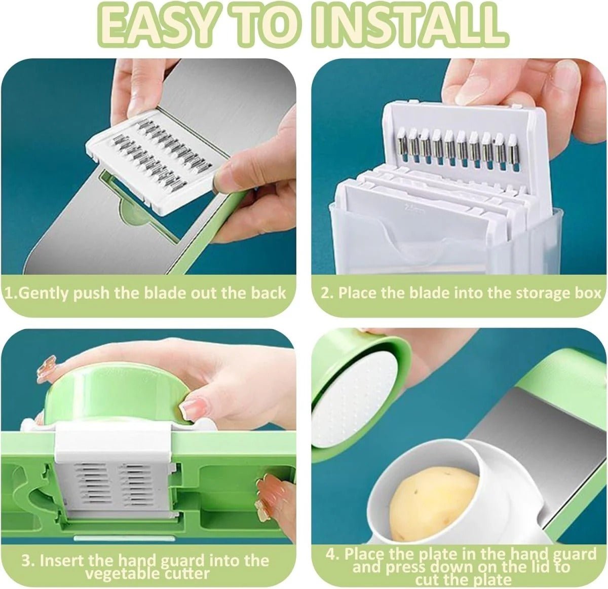 5-in-1 Vegetable Chopper – Stainless Steel Dicer, Slicer, Grater, Shredder & Peeler – Food Grade Kitchen Tool with Interchangeable Blades