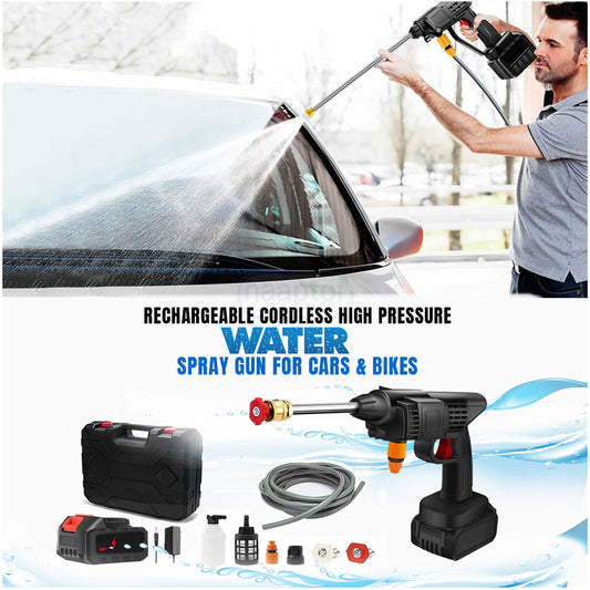 High pressure washer washing a black car and also cleaning rooftop solar panels in Pakistan – one machine do kaam