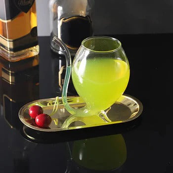 Curved Cocktail Glass with Built-In Straw - Unique Artistic Drinkware